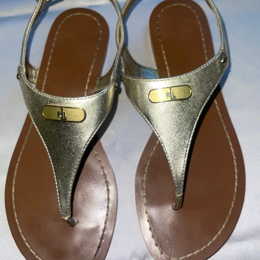Ralph Lauren Gold Thong Sandal with Heel Strap